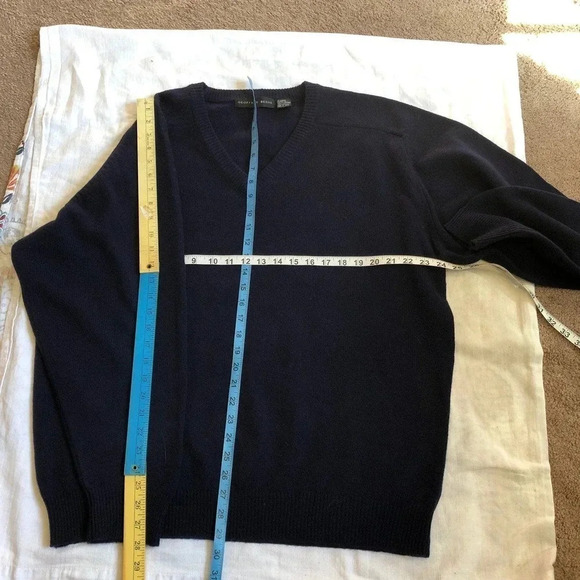 VTG Y2K100% Lambswool Geoffrey Beene Men V Neck Blue Cozy Sweater XL Stretch - Picture 3 of 4